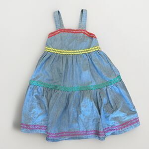 Hanna Andersson Size 8 130 cm Ric Rac Chambray Dress Blue Midi Sundress Colorful